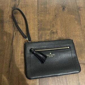 kate spade Black Pebbled Leather Tassel Wristlet